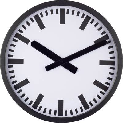 Fekete szélű analóg óra számok nélküli számláppal. Az idő három óra.