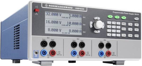 Rohde & Schwarz HMP4030 Labortápegység, szabályozható Kalibráció (ISO) 32 V (max.) 10 A (max.) 384 W  Távirányítható, Programozható Kimenetek száma 3 x