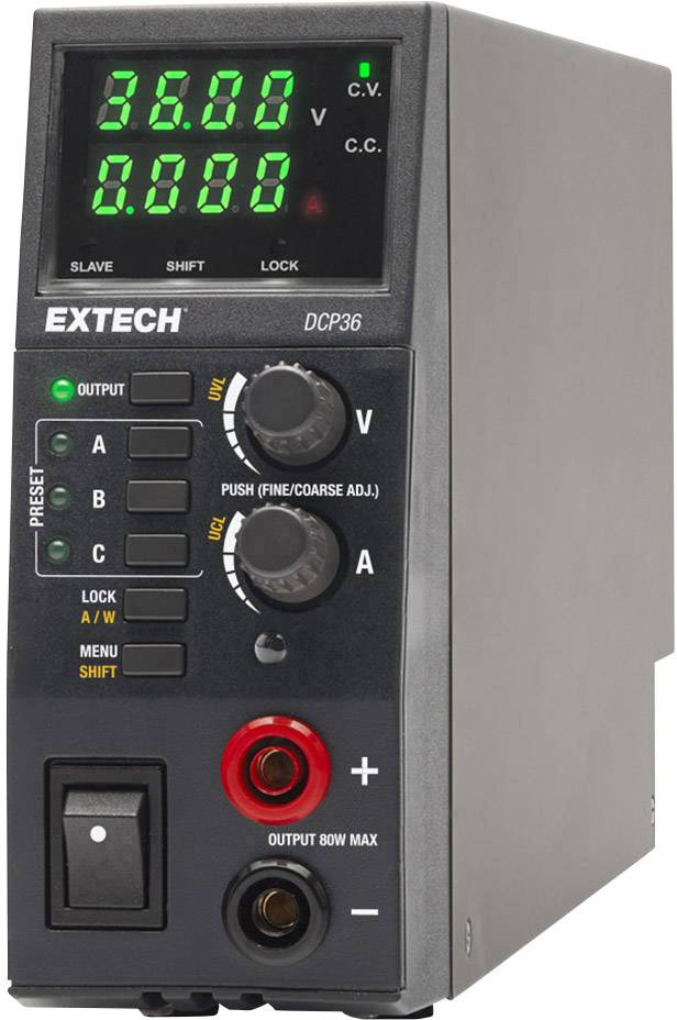 Szabályozható labortápegység 0,5 - 36 V 0 - 5 A 80 W, Extech DCP36