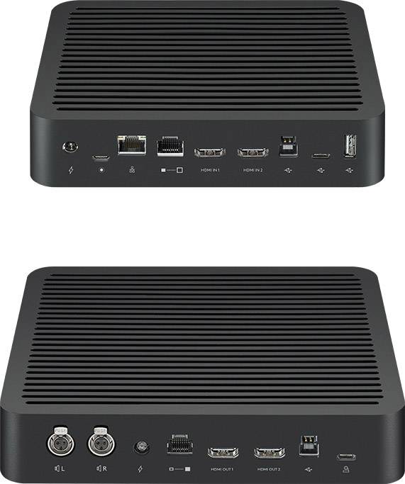 Két fekete mini-PC felülről és hátulról, több HDMI- és USB-porttal, valamint szellőzőnyílásokkal a tetején.