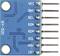 A GY-521 érzékelőpanel közeli felvétele csatlakozókkal: VCC, GND, SCL, SDA, XDA, XCL, ADO, INT. Elsősorban Arduino-projektekhez.