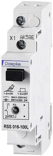 Doepke márkajelzésű teljesítményszakasz-kapcsoló, RSS 016-100L típus. 16AX 250V AC kapcsoló, amely be- és kikapcsolt pozíciókat mutat.
