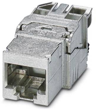 Egy ezüst RJ45-es csatlakozó, amelyet hálózati telepítéseknél használnak. Ipari alkalmazásokra alkalmas.