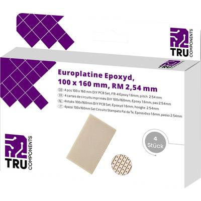 TRU COMPONENTS  Euro panel  Epoxi (H x Sz) 160 mm x 100 mm 35 µm Raszterméret 2.54 mm Tartalom 4 db 
