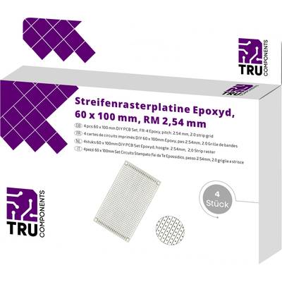TRU COMPONENTS  Euro panel  Epoxi (H x Sz) 100 mm x 60 mm 35 µm Raszterméret 2.54 mm Tartalom 4 db 