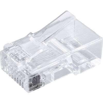 Egy átlátszó RJ-45-ös hálózati csatlakozó, amelyet Ethernet-kábelek számítógépes hálózatokban történő csatlakoztatásához használnak.