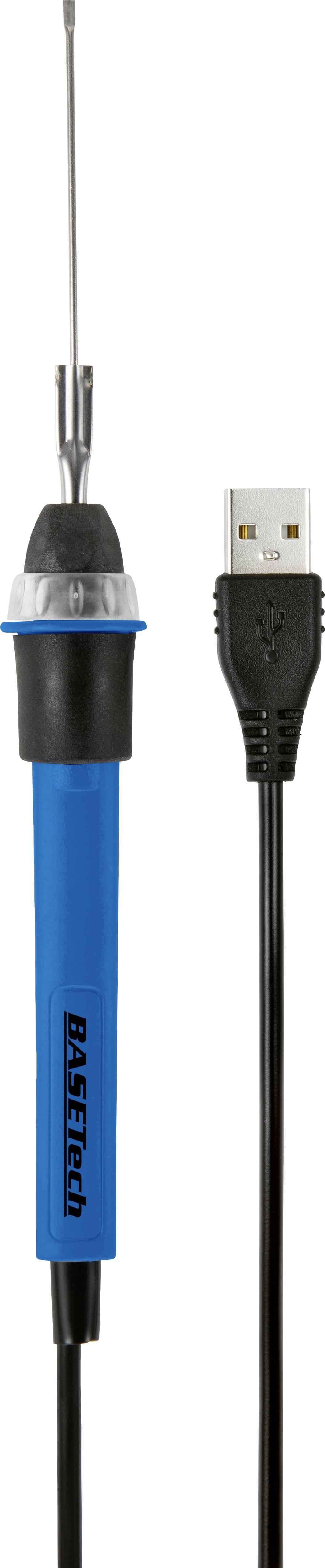 Forrasztópáka kék markolatbevonattal és USB-csatlakozókábellel.