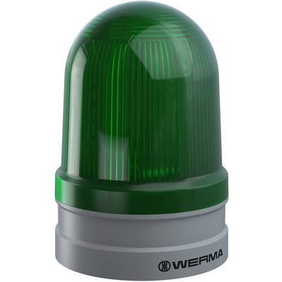 Egy WERMA zöld jelzőlámpa, amelyet gyakran használnak vizuális figyelmeztetésre vagy jelzésre ipari környezetekben.