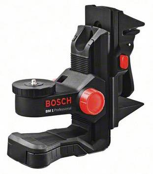 Mérőeszköz tartó, fekete piros részletekkel, Bosch márka. Alkalmas különböző felületekre rögzítéshez precíziós munkákhoz.