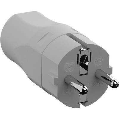 Egy szürke eurós csatlakozó adapter két kerek fémcsatlakozóval, amely alkalmas európai típusú elektromos aljzatokhoz.