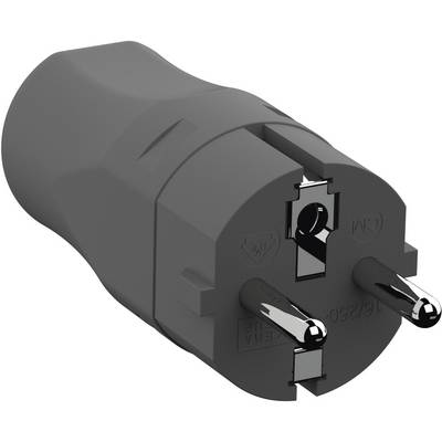 'Schuko-adapter dugó fekete színben, két kerek érintkezővel és műanyag házzal. Alkalmas európai típusú elektromos aljzatokhoz.'