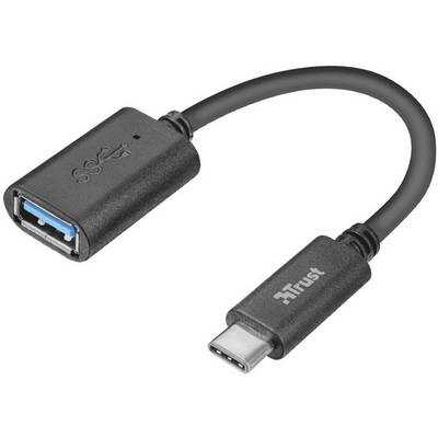 Fekete USB 3.0 adapter kábel, USB-A aljzattal USB-C csatlakozóval, 'Trust' logóval ellátva.
