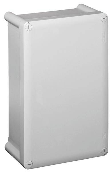 Egy fehér, téglalap alakú ház lekerekített sarkokkal, amely alkalmas elektromos vagy elektronikus készülékek védelmére.