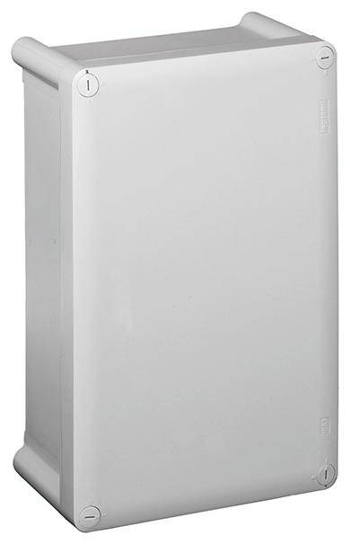 Lekerekített sarkú és sima felületű műanyag ház, amely alkalmas elektromos szerelésekhez vagy komponensek védelmére.