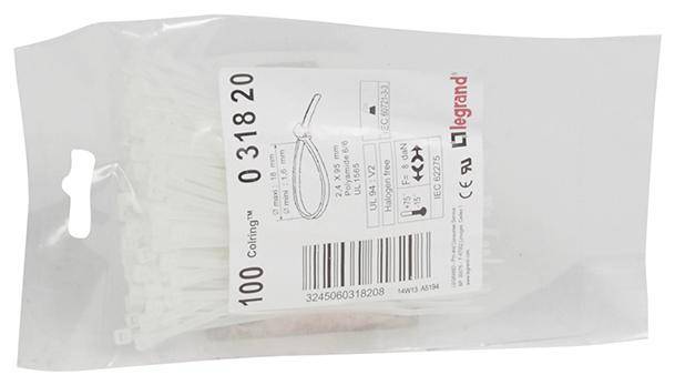 Legrand 031820 Legrand 031820 Kábelkötöző 95 mm 2.40 mm Natúr 2000 db