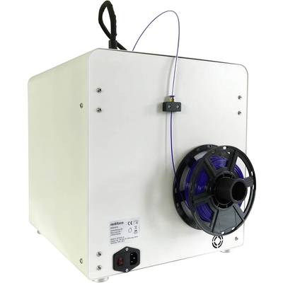 Egy filament szárítószekrény egy kék filament tekerccsel az oldalán, tökéletes a 3D-nyomtatási anyagok nedvesség elleni védelméhez.