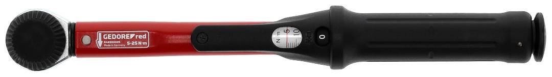 Piros nyomatékkulcs fekete fogantyúval és kijelzővel, alkalmas precíziós munkálatokhoz szerelés vagy javítás során.