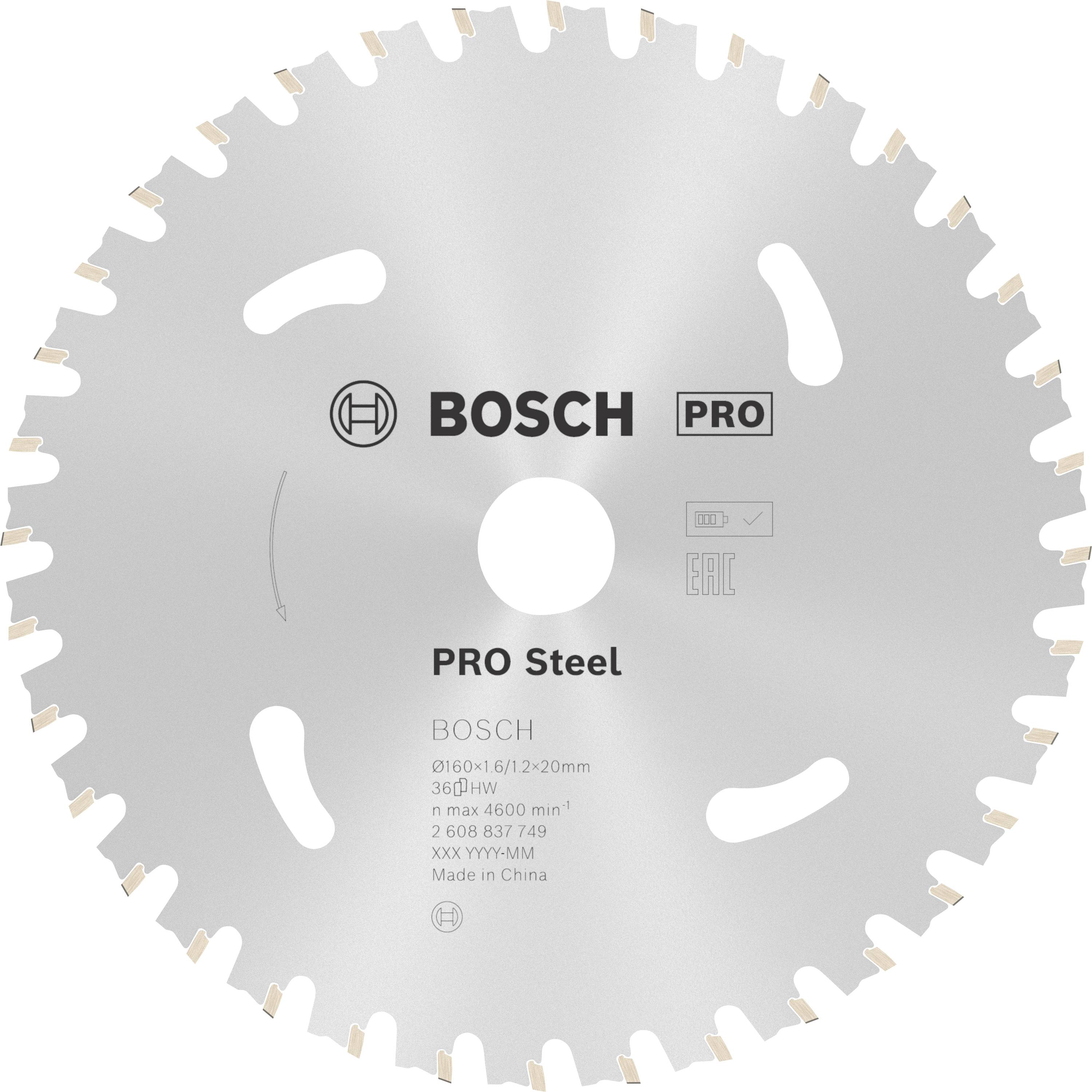 Bosch márkájú körfűrészlap acélhoz, 220 mm átmérő, max. 4600 ford./perc, gyártva Kínában.