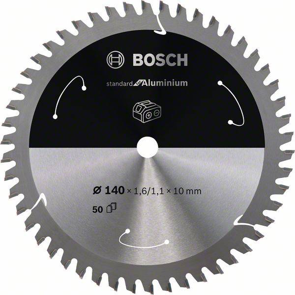 'Fűrészlap 140 mm átmérővel és 50 foggal, alkalmas alumíniumhoz. Márka: Bosch.'