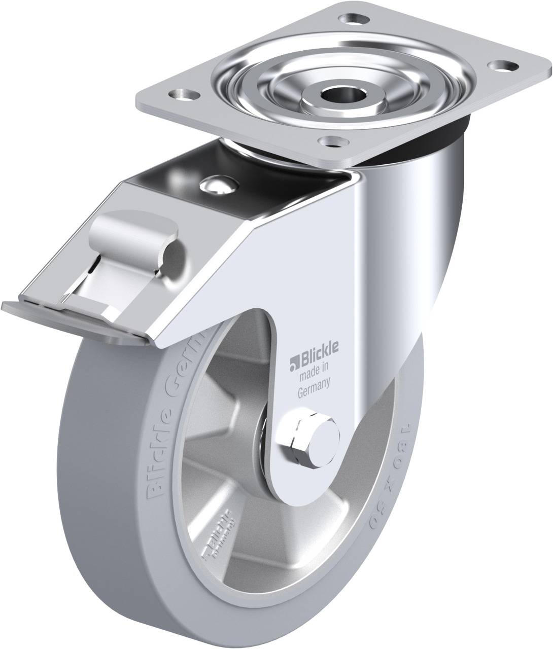 Blickle 622563 L-ALEV 180K-FI-SG Forgóvillás görgő, rögzítővel KerékØ: 180 mm Teherbírás (max.): 400 kg 1 db