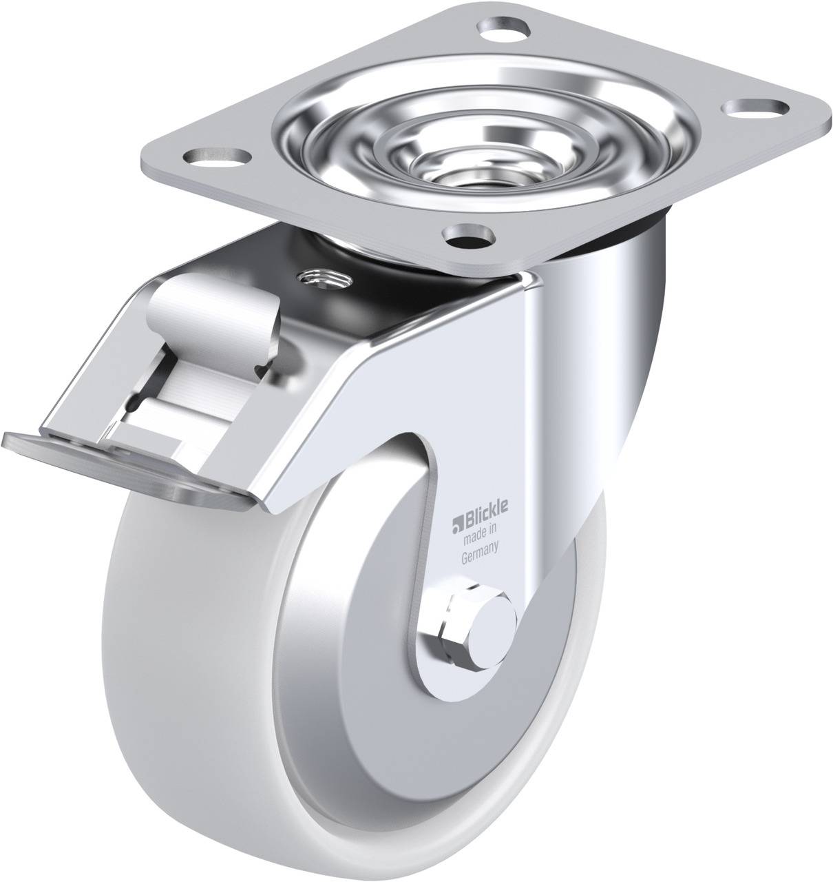 Blickle 638437 LE-PO 100G-FI-FA Forgóvillás görgő, rögzítővel KerékØ: 100 mm Teherbírás (max.): 150 kg 1 db