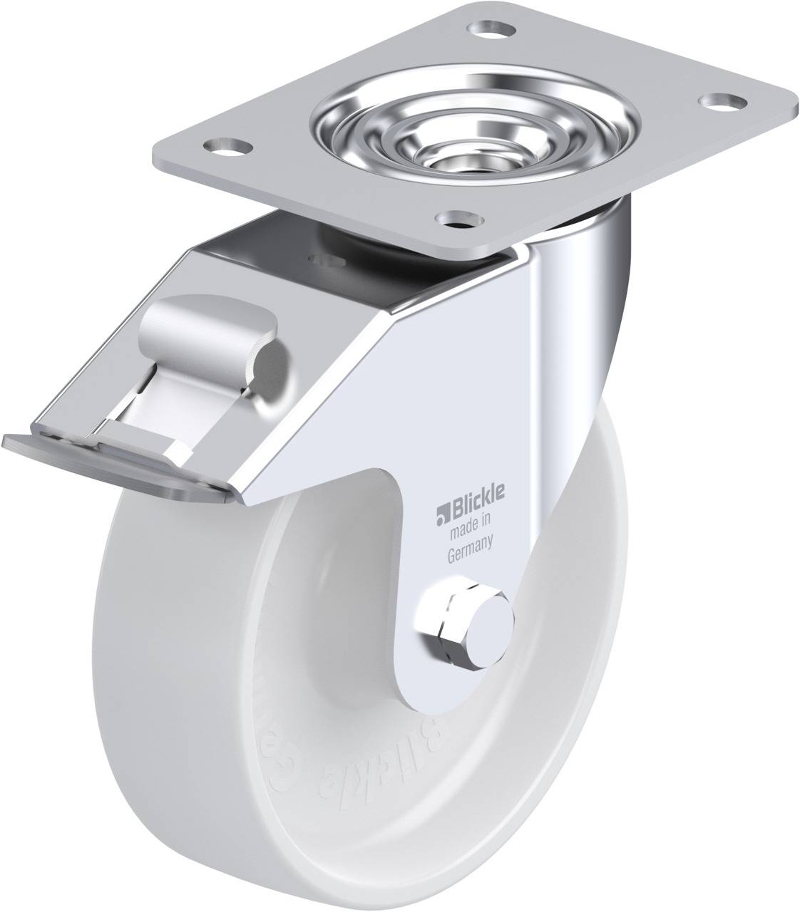 Blickle 579920 LE-PO 160R-FI Forgóvillás görgő, rögzítővel KerékØ: 160 mm Teherbírás (max.): 300 kg 1 db