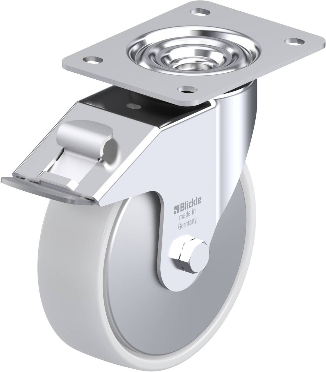 Blickle 743953 LE-PO 160R-FI-FA Forgóvillás görgő, rögzítővel KerékØ: 160 mm Teherbírás (max.): 300 kg 1 db