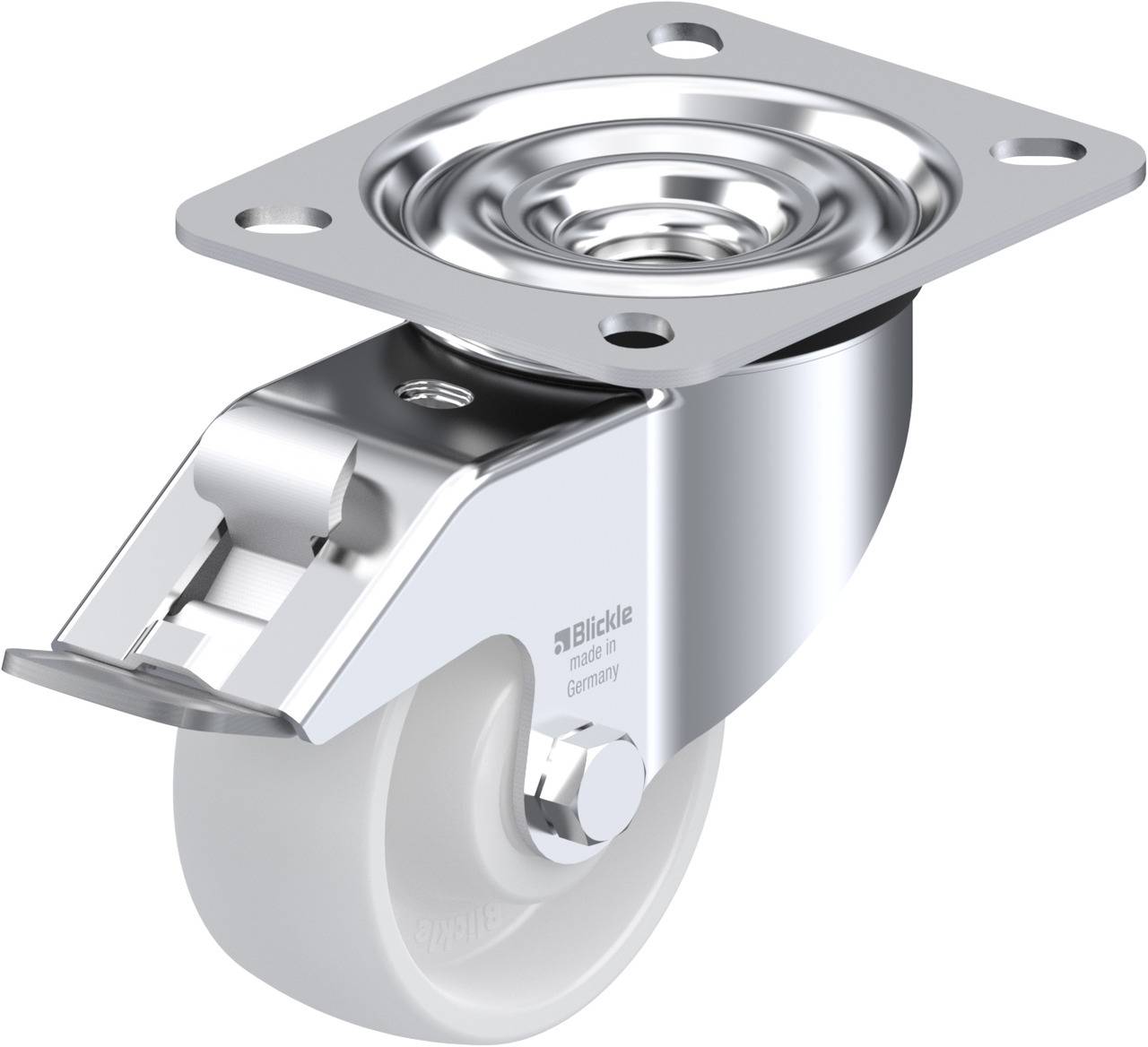 Blickle 498840 LE-PO 75R-FI Forgóvillás görgő, rögzítővel KerékØ: 75 mm Teherbírás (max.): 150 kg 1 db