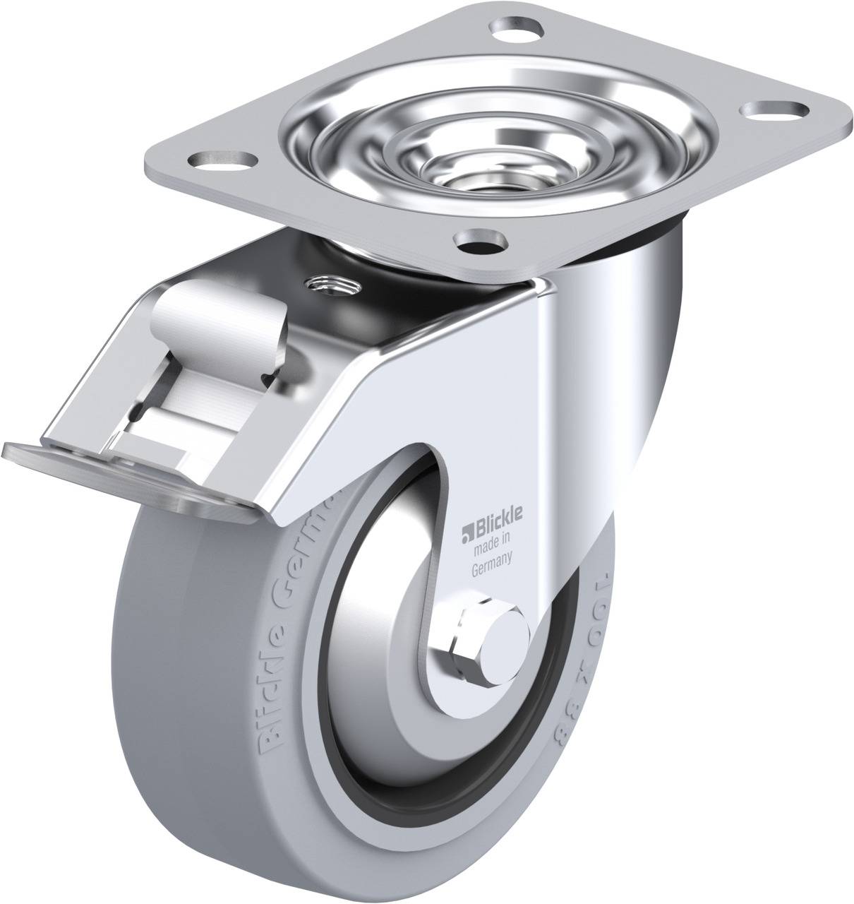 Blickle 628057 LE-POEV 100G-FI-SG-FA Forgóvillás görgő, rögzítővel KerékØ: 100 mm Teherbírás (max.): 150 kg 1 db