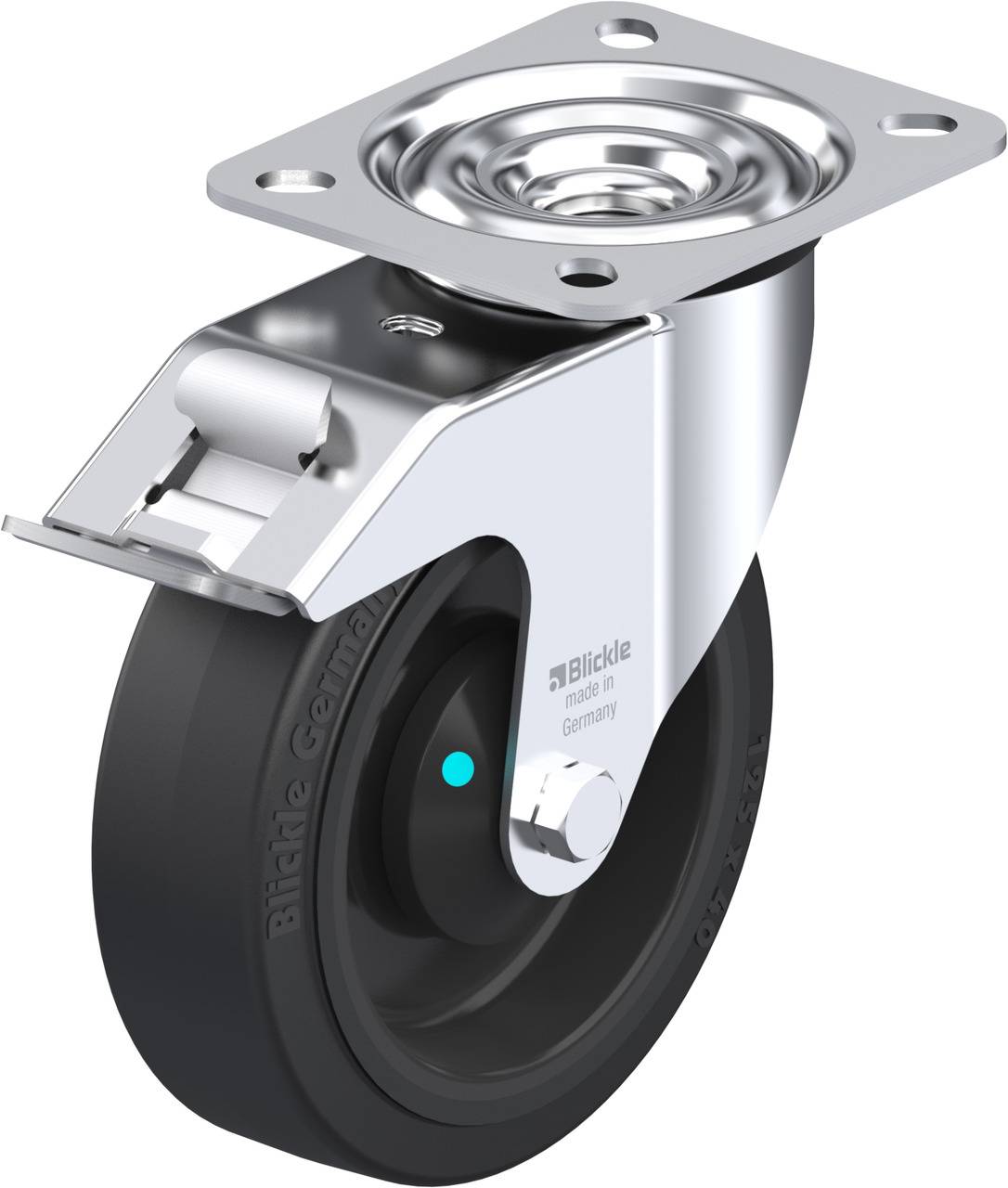 Blickle 610998 LE-POEV 125KAD-FI Forgóvillás görgő, rögzítővel KerékØ: 125 mm Teherbírás (max.): 150 kg 1 db