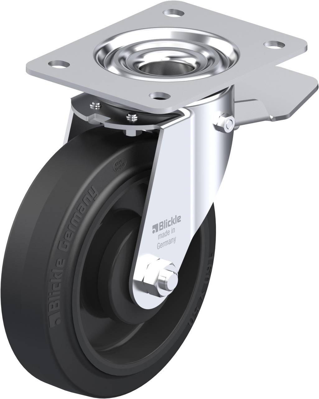 Blickle 470625 LE-POEV 160KA-ST Forgóvillás görgő, rögzítővel KerékØ: 160 mm Teherbírás (max.): 300 kg 1 db