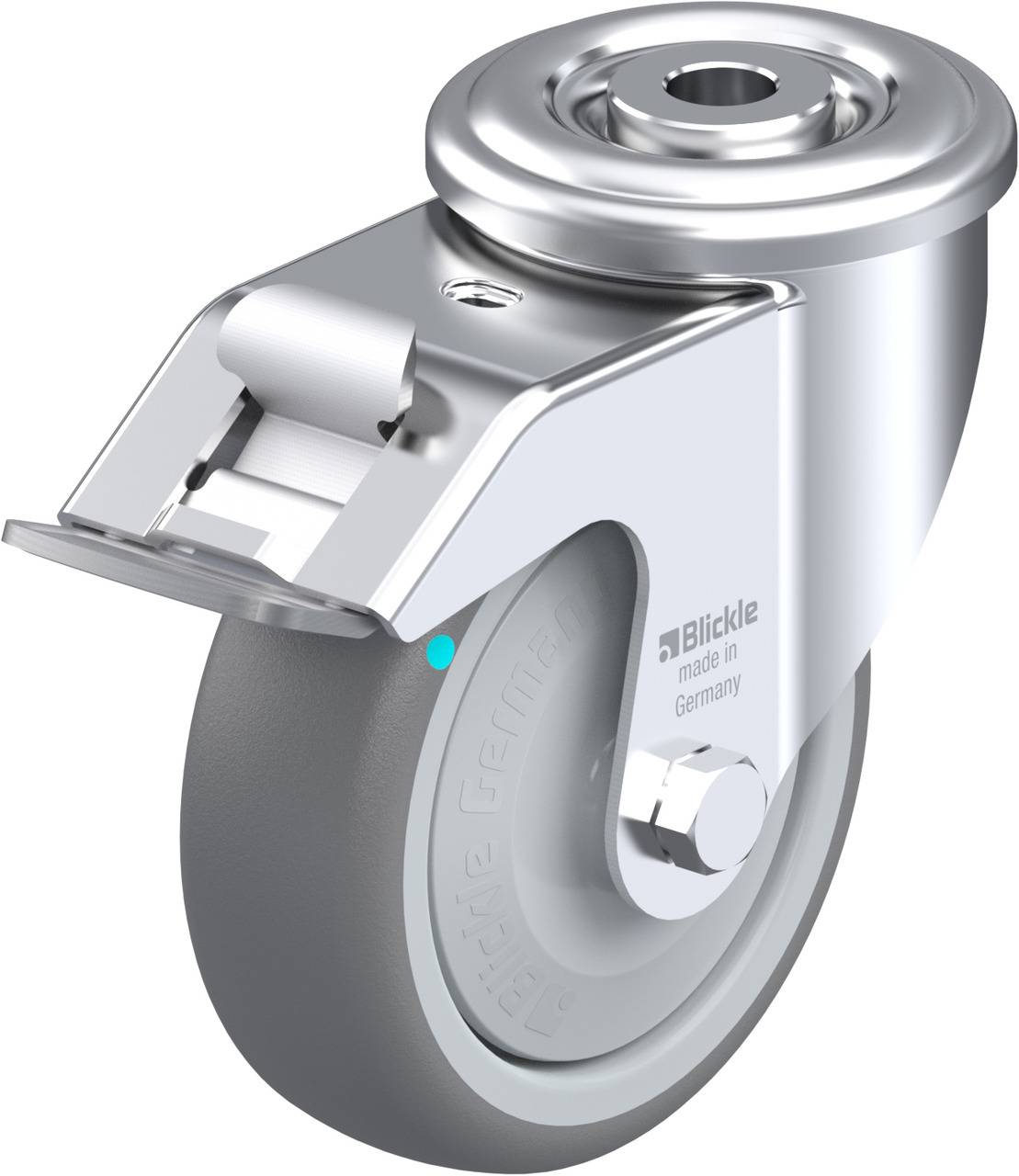 Blickle 849891 LER-TPA 102KFD-FI Forgóvillás görgő, rögzítővel KerékØ: 100 mm Teherbírás (max.): 110 kg 1 db