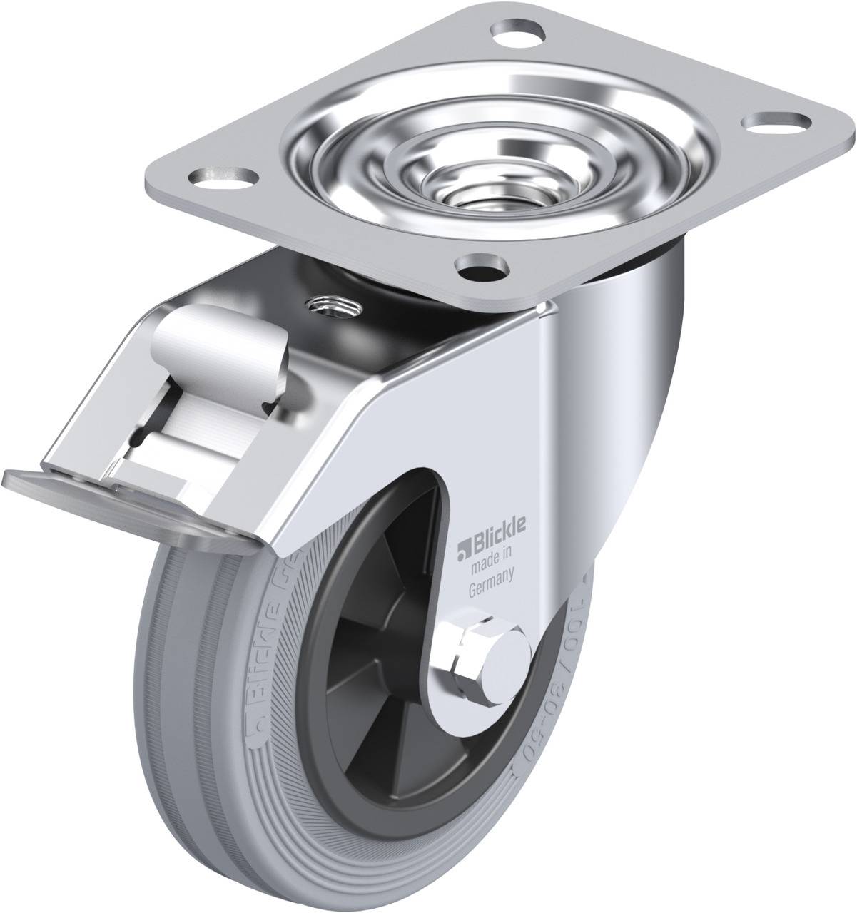 Blickle 316570 LE-VPP 100G-FI-SG Forgóvillás görgő, rögzítővel KerékØ: 100 mm Teherbírás (max.): 70 kg 1 db
