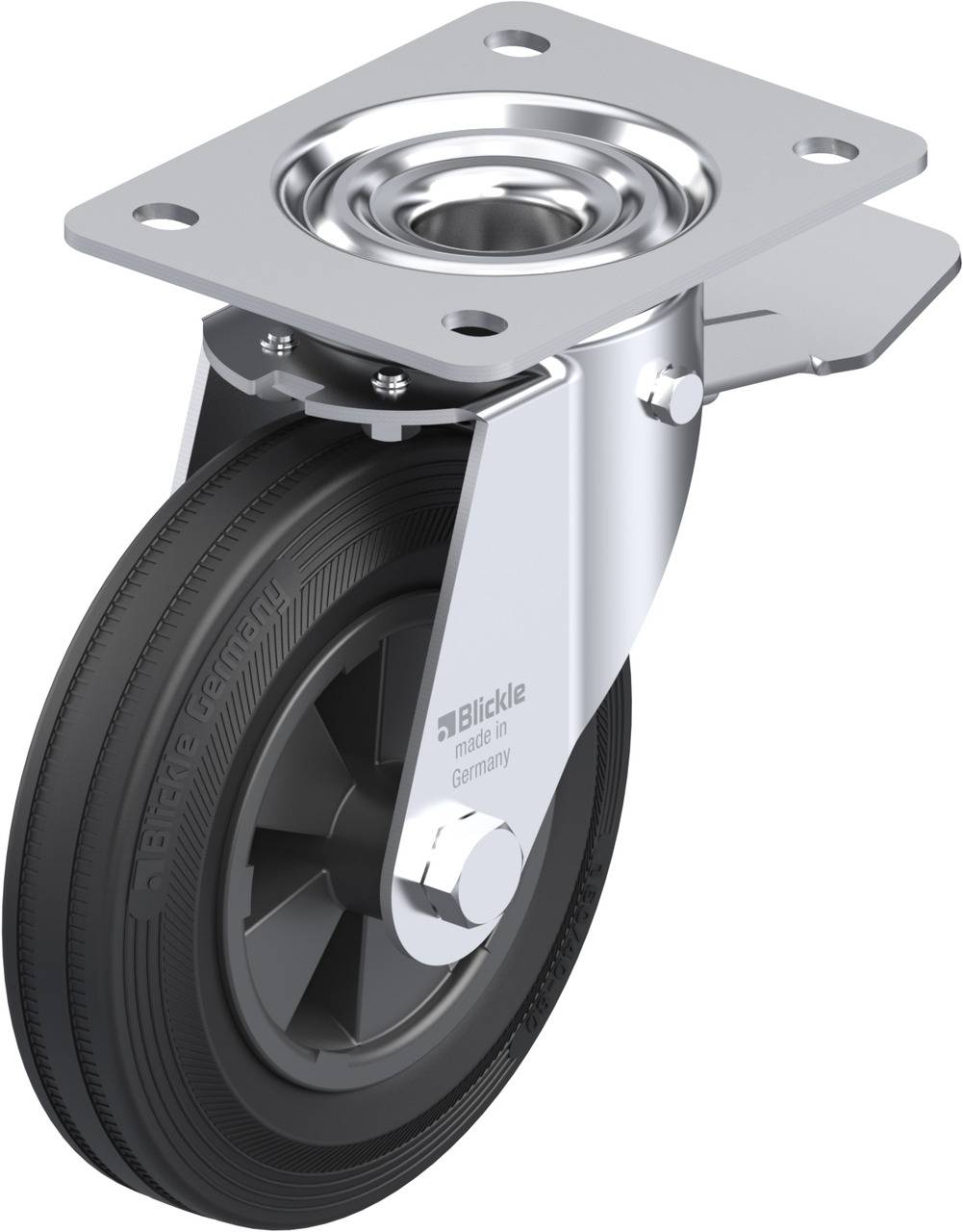 Blickle 236505 LE-VPP 160G-ST Forgóvillás görgő, rögzítővel KerékØ: 160 mm Teherbírás (max.): 135 kg 1 db