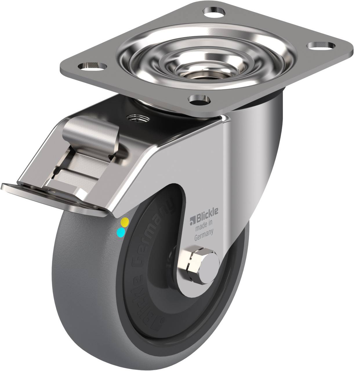 Blickle 853576 LEX-TPA 102KFD-FI-ELS Forgóvillás görgő, rögzítővel KerékØ: 100 mm Teherbírás (max.): 70 kg 1 db