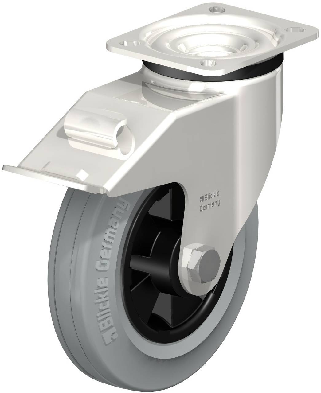 Blickle 613398 LEX-VPP 160XR-1-FI-SG Forgóvillás görgő, rögzítővel KerékØ: 160 mm Teherbírás (max.): 135 kg 1 db