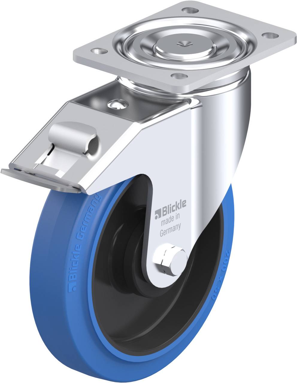 Blickle 742035 LH-POEV 200KA-FI-SB Forgóvillás görgő, rögzítővel KerékØ: 200 mm Teherbírás (max.): 500 kg 1 db