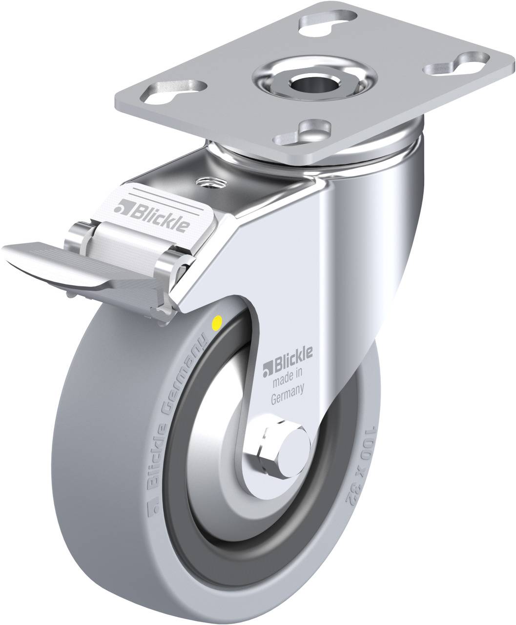 Blickle 324137 LKPA-VPA 101K-FI-EL-FA Forgóvillás görgő, rögzítővel KerékØ: 100 mm Teherbírás (max.): 80 kg 1 db