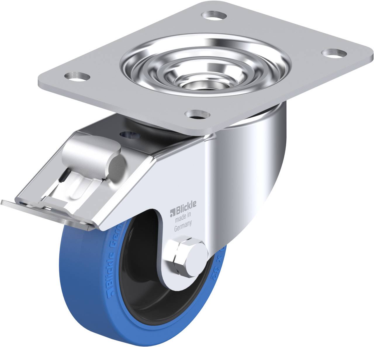 Blickle 750333 LK-POEV 100R-3-FI-SB Forgóvillás görgő, rögzítővel KerékØ: 100 mm Teherbírás (max.): 200 kg 1 db