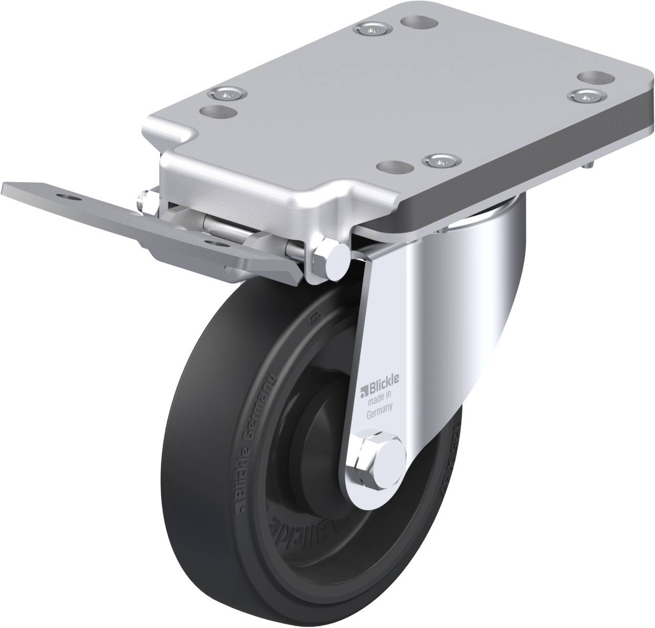 Blickle 753789 LK-POEV 125KA-3-IS Forgóvillás görgő, rögzítővel KerékØ: 125 mm Teherbírás (max.): 250 kg 1 db