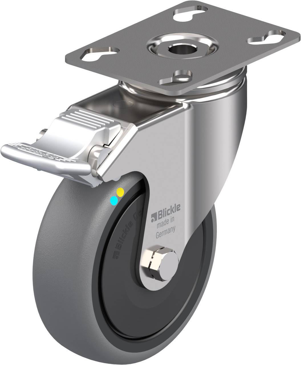 Blickle 624650 LKPXA-TPA 101KFD-FI-ELS Forgóvillás görgő, rögzítővel KerékØ: 100 mm Teherbírás (max.): 70 kg 1 db
