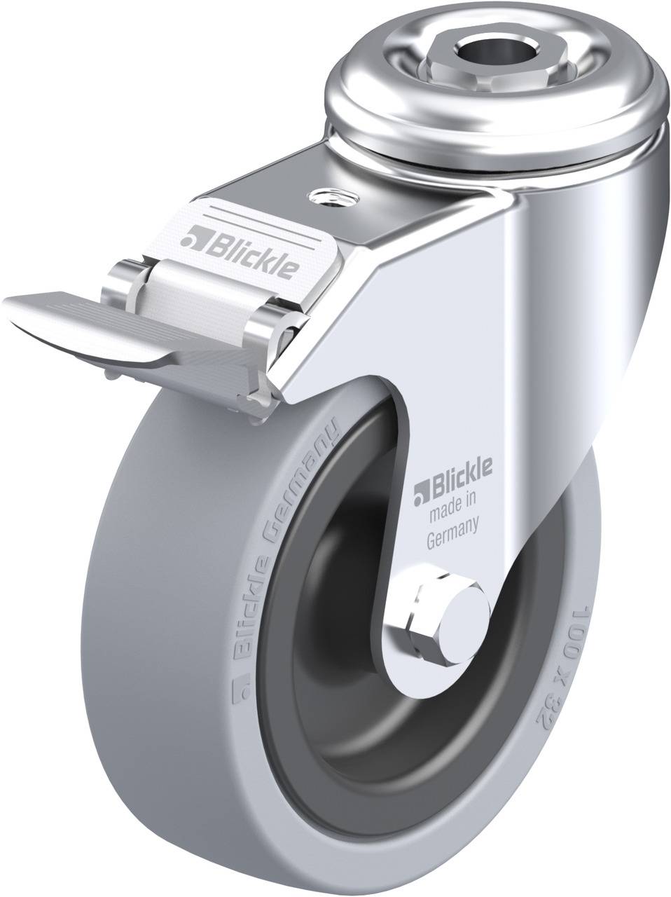 Blickle 224543 LKRA-VPA 101G-FI Forgóvillás görgő, rögzítővel KerékØ: 100 mm Teherbírás (max.): 110 kg 1 db