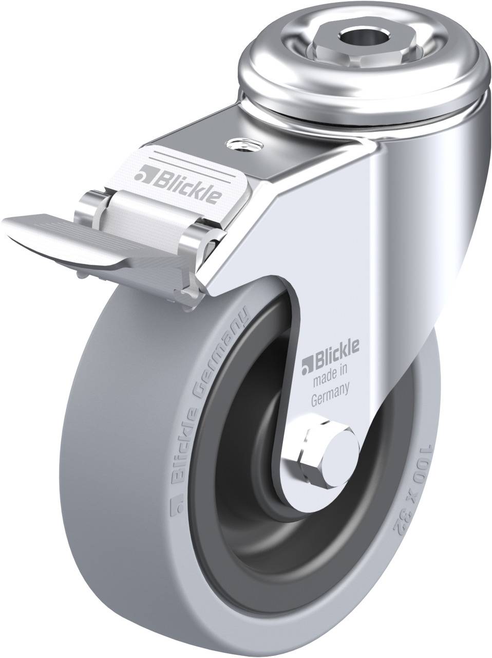 Blickle 576033 LKRA-VPA 101K-11-FI Forgóvillás görgő, rögzítővel KerékØ: 100 mm Teherbírás (max.): 110 kg 1 db