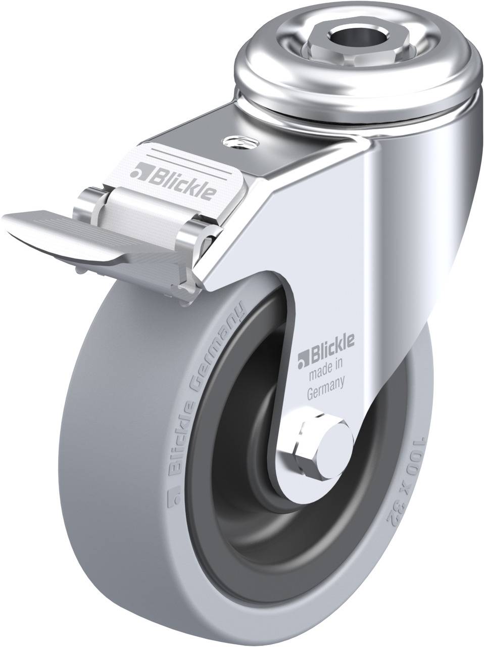 Blickle 224642 LKRA-VPA 101K-FI Forgóvillás görgő, rögzítővel KerékØ: 100 mm Teherbírás (max.): 110 kg 1 db