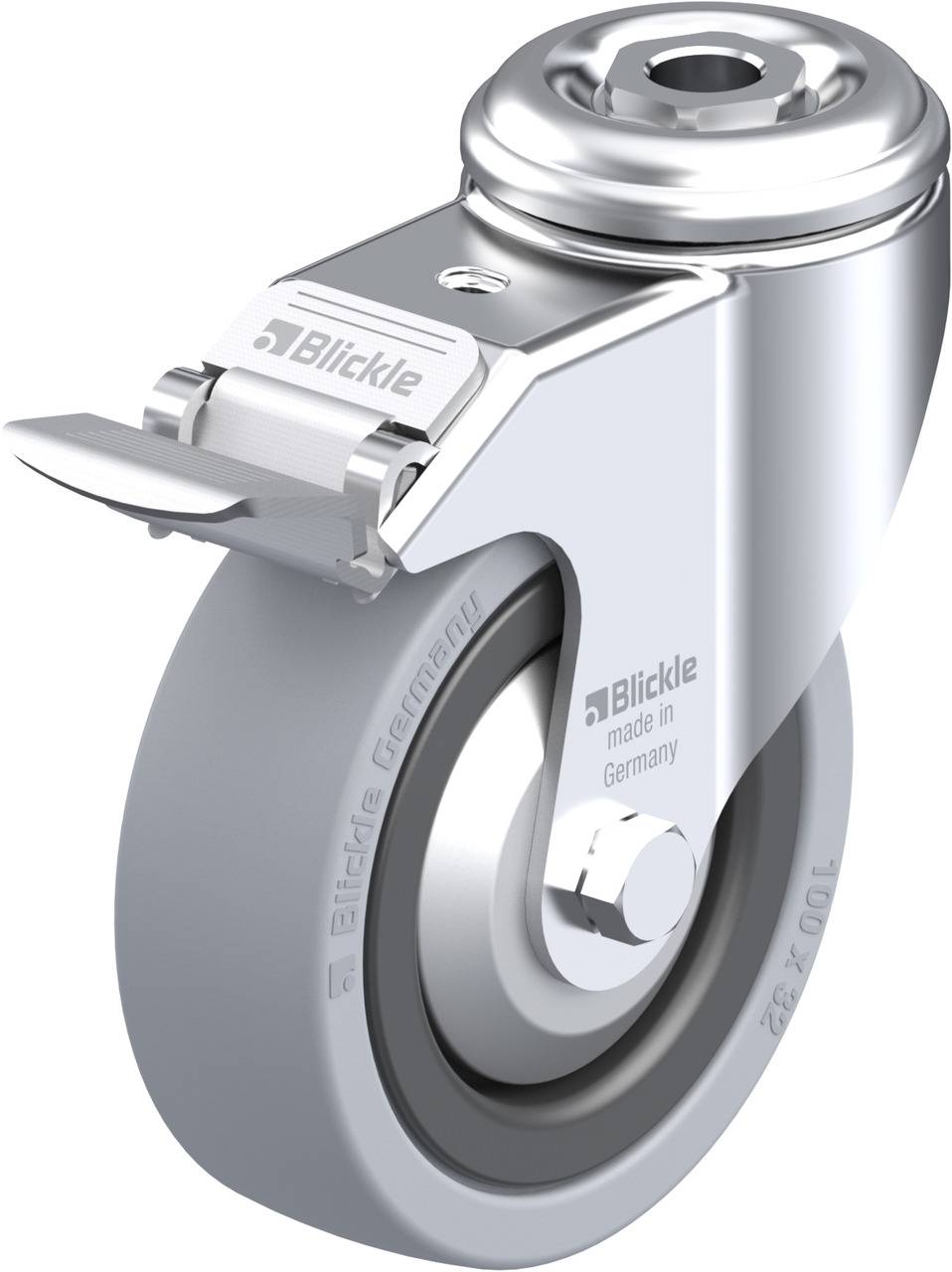 Blickle 225037 LKRA-VPA 101K-FI-FA Forgóvillás görgő, rögzítővel KerékØ: 100 mm Teherbírás (max.): 110 kg 1 db