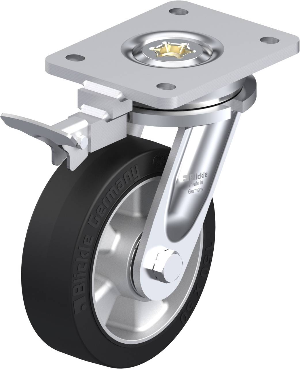Blickle 852061 LO-ALEV 150K-RI4 Forgóvillás görgő, rögzítővel KerékØ: 150 mm Teherbírás (max.): 400 kg 1 db