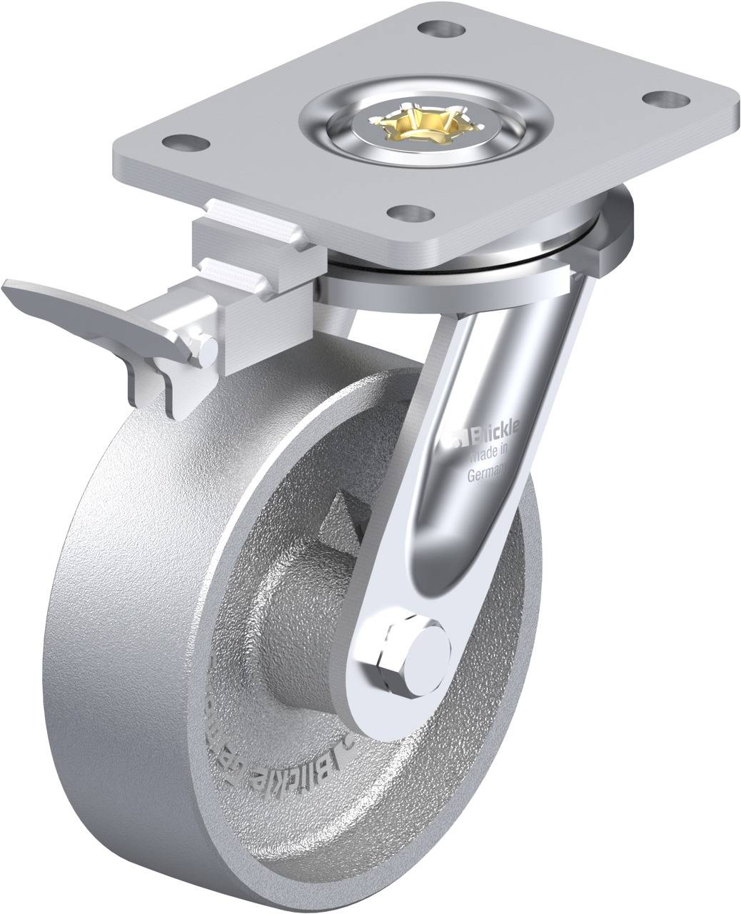 Blickle 853081 LO-G 150G-RI4 Forgóvillás görgő, rögzítővel KerékØ: 150 mm Teherbírás (max.): 900 kg 1 db