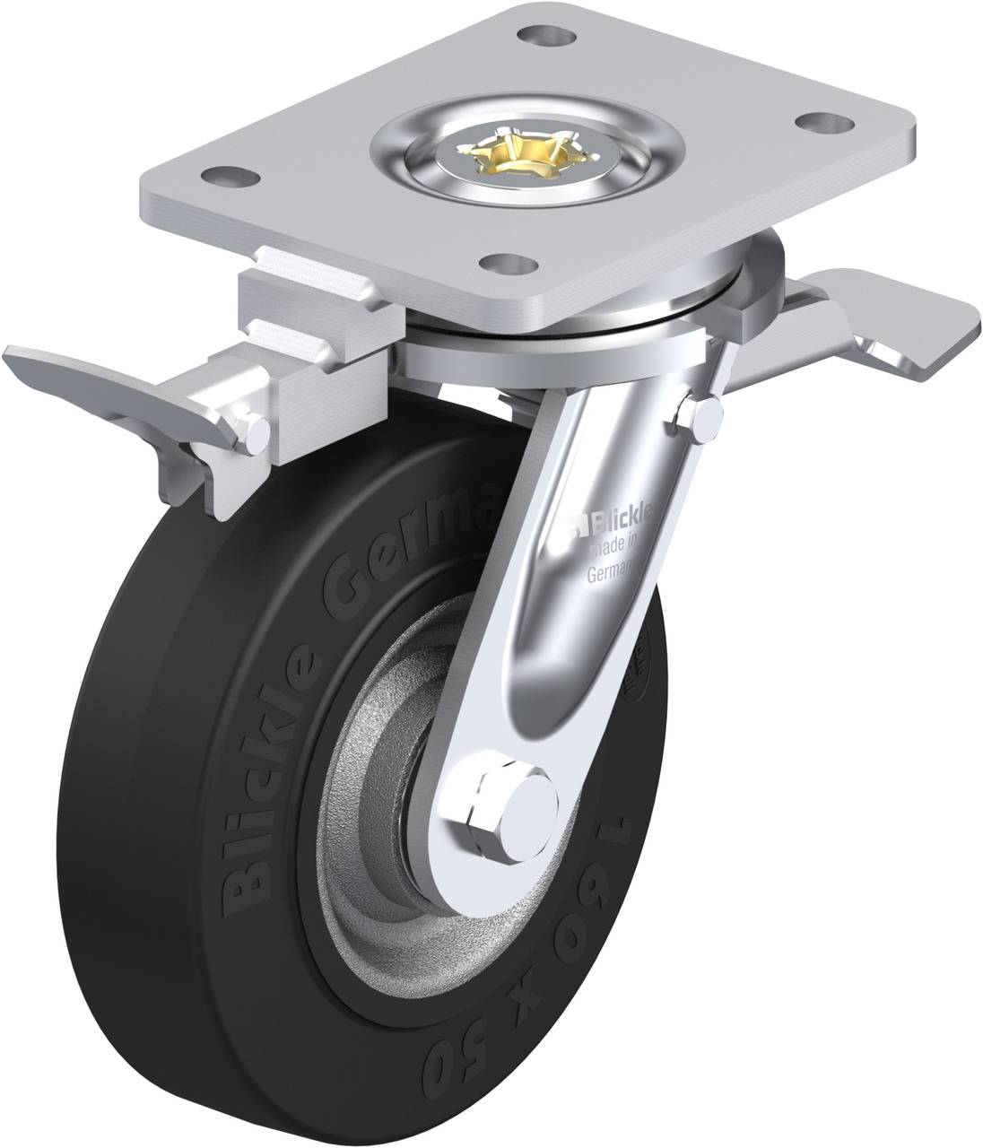 Blickle 852105 LO-SE 160K-ST-RI4 Forgóvillás görgő, rögzítővel KerékØ: 160 mm Teherbírás (max.): 450 kg 1 db