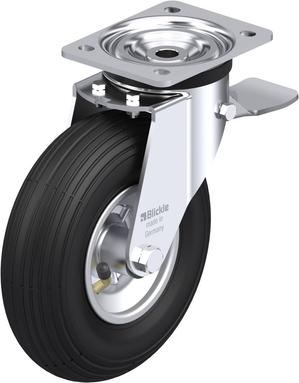 Blickle 277988 L-P 220R-ST Forgóvillás görgő, rögzítővel KerékØ: 220 mm Teherbírás (max.): 100 kg 1 db