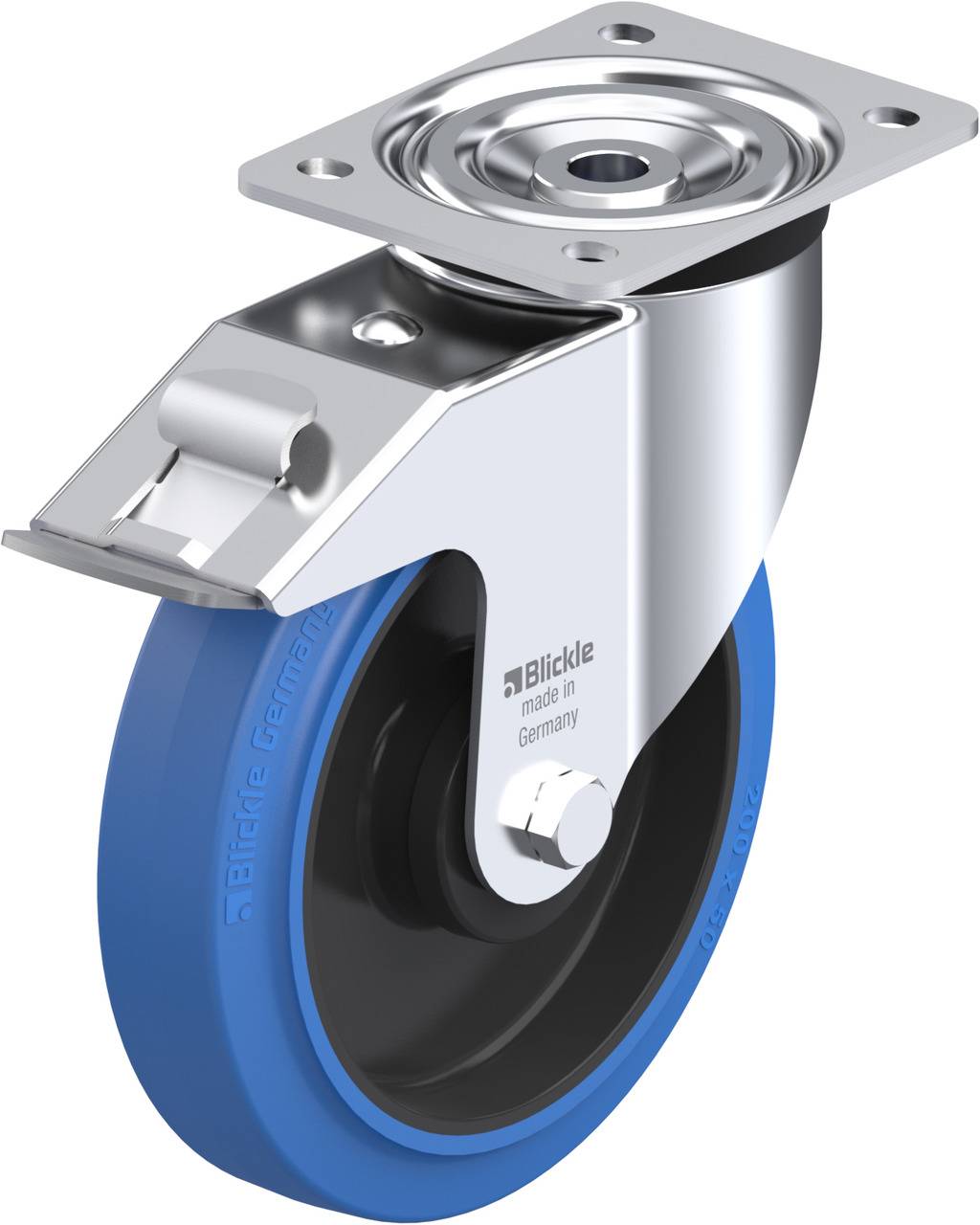 Blickle 678854 L-POEV 200KA-FI-SB Forgóvillás görgő, rögzítővel KerékØ: 200 mm Teherbírás (max.): 400 kg 1 db